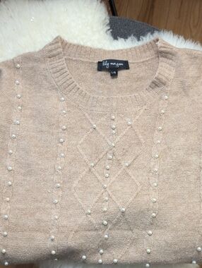 LILY MORGAN PEARL EMBELLISHED CABLE KNIT SWEATER SIZE LARGE